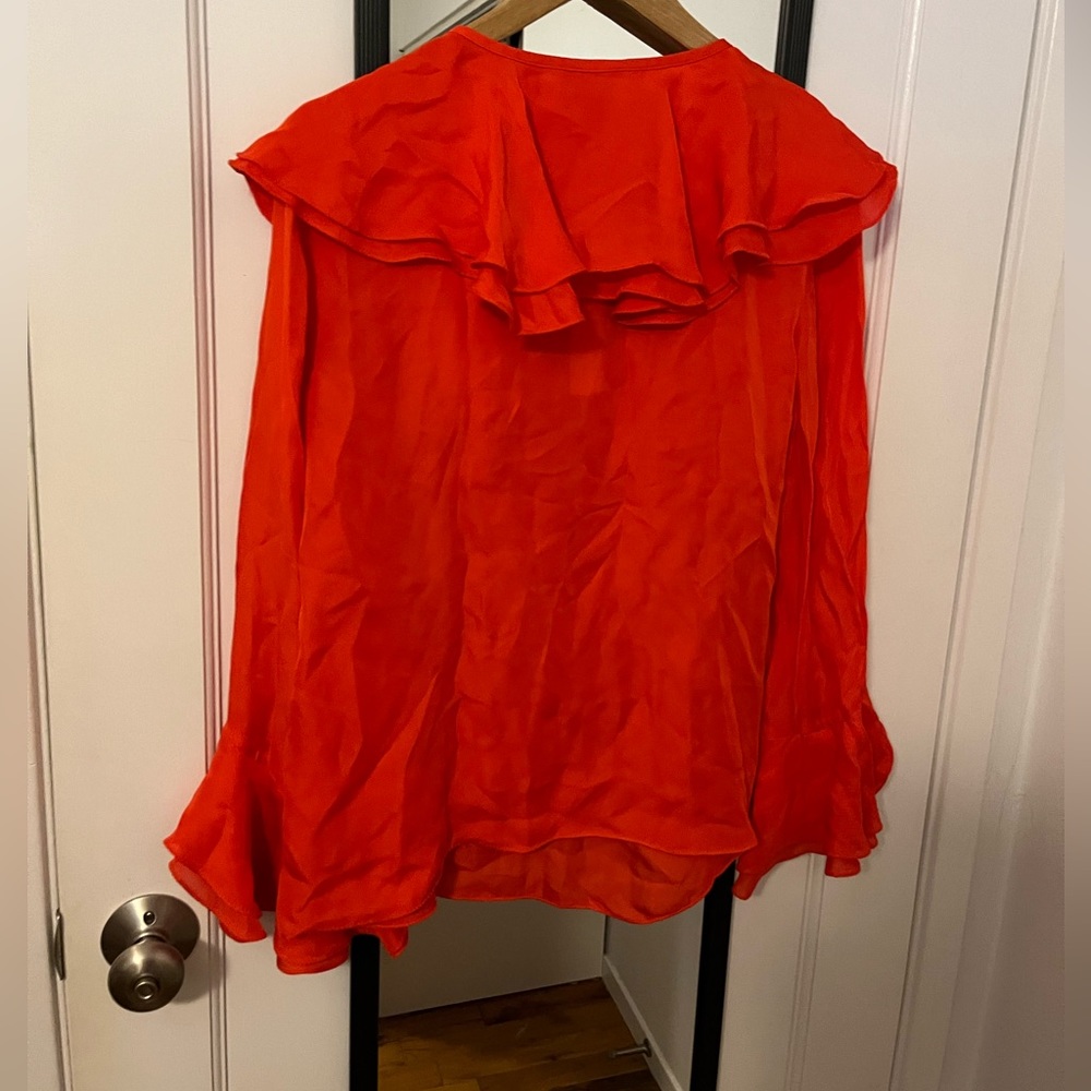 Trina Turk Orange Ruffle Blouse M - Picture 2 of 3